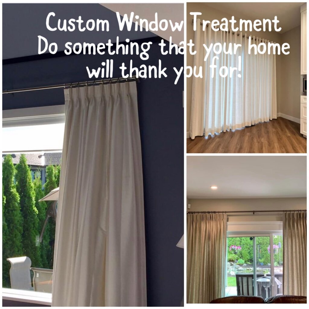 Custom window treatment collage with multiple installations