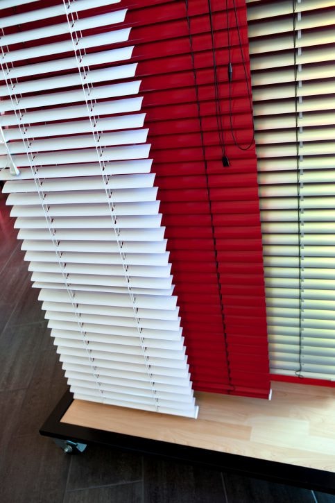 Blind samples in white, red and grey on display
